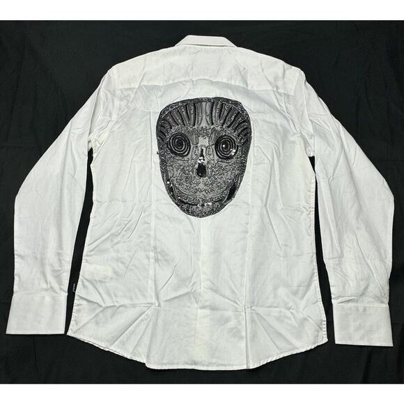 NWT Barabas Men's LS White & Black Skull Button Up Dress Shirt - Size M - Picture 2 of 9